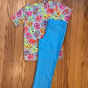 Kids Playful Fish Print Tee & Blue Leggings Matching Set